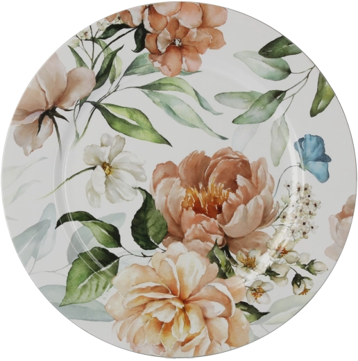 Round charger plate with floral decor 33 cm – white (pack of 6 pcs)