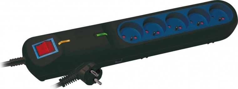 Overspanningsbeveiligde stekkerdoos LF-2005, 5 stopcontacten, 5 m, zwart