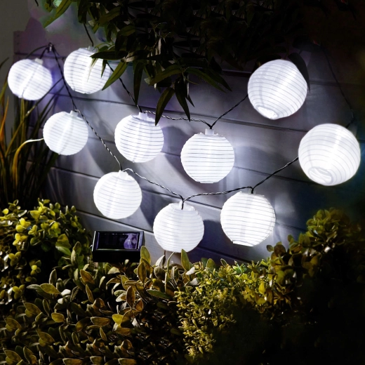 Solarlichtsnoer met witte lampionnen en koudwitte leds, 2,5 m