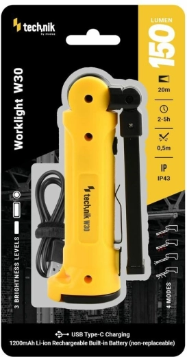 Technik W30 oplaadbare werklamp COB LED 150 lm met rood licht