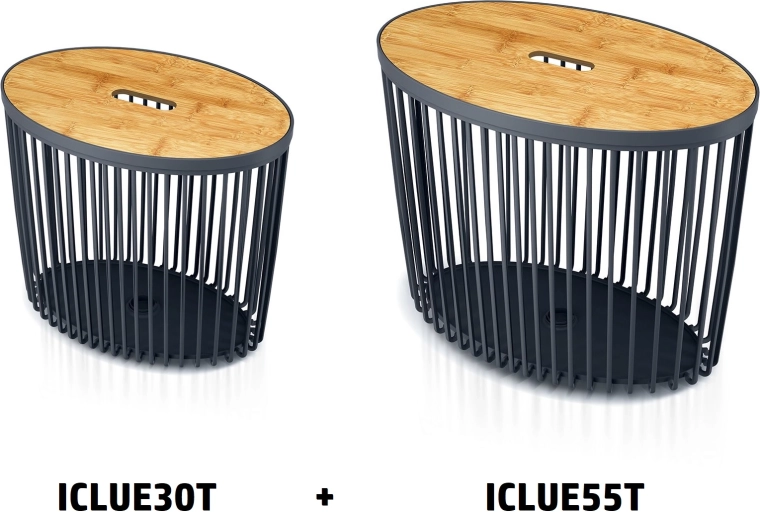 Set of 2 Oval Universal Baskets with Bamboo Lids CLUBO 30 and 55 L – Anthracite