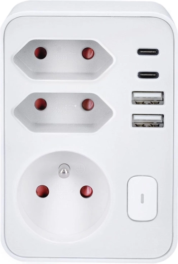 Solight stekkerdoos met USB-snelladen 20 W PD, wit