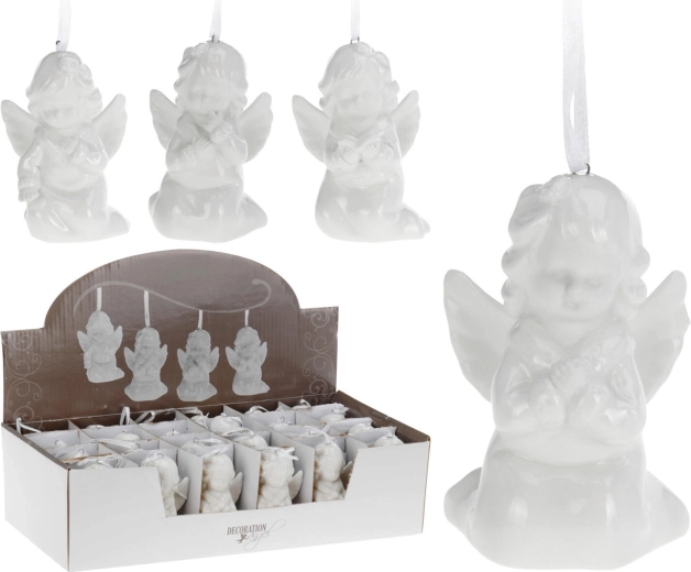 Hanging porcelain angel decoration 9 cm, white