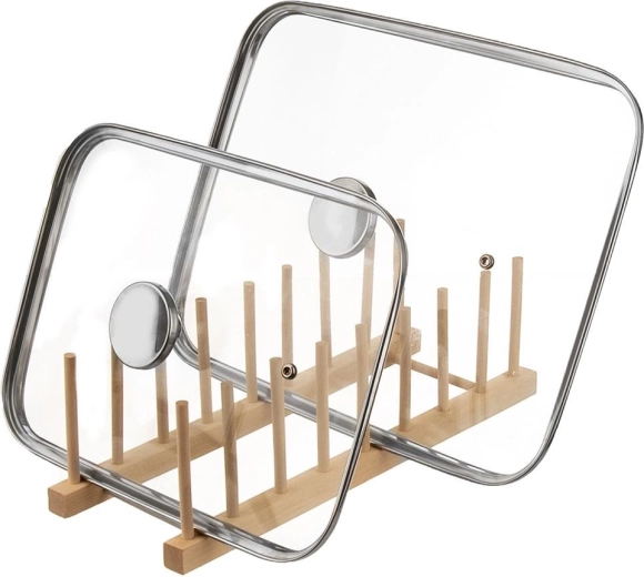 Support en bois pour couvercles et assiettes 35,5 × 13,5 × 11 cm