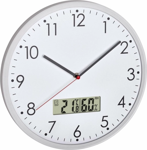 Horloge murale analogique TFA avec thermomètre et hygromètre numériques, blanche