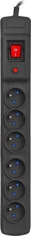 Overspanningsbeveiligde stekkerdoos Multi M6 3 m, 6 stopcontacten, zwart