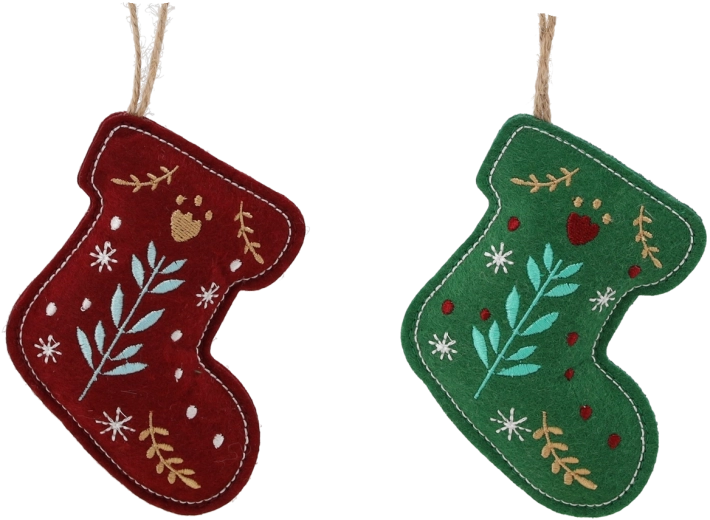 Décoration de Noël – petite botte suspendue 9 × 2 × 17 cm, vert ou bordeaux