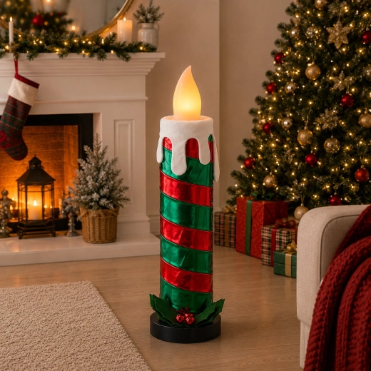 Christmas LED Candle Decoration, Green and Red, 90 cm