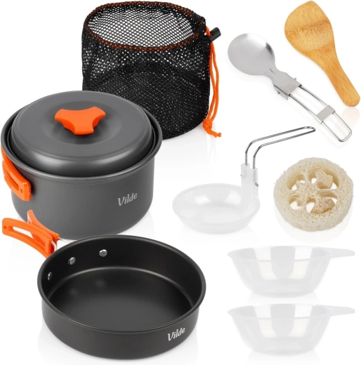 Vilde туристisches Camping-Kochgeschirr-Set aus eloxiertem Aluminium mit Zubehör, 10-teilig