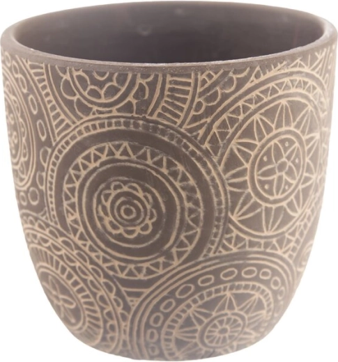 Beige ceramic planter with mandala motif 13 × 13 × 12 cm