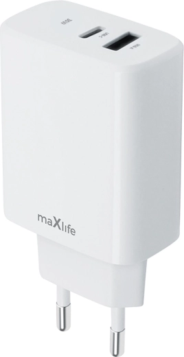 MAXLIFE 30 W Wall Charger with USB‑C PD and USB‑A QC, White