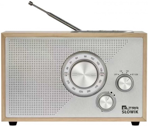 Słowik tabletop radio with USB and Bluetooth, light brown wood