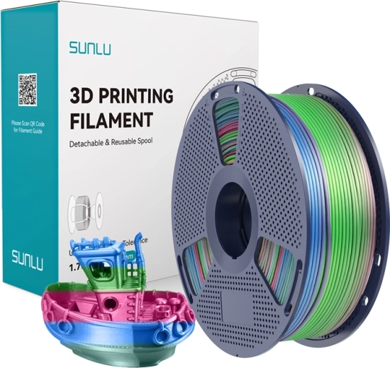 Sunlu PLA+ silk regenboogfilament voor 3D-printen 1,75 mm 1 kg
