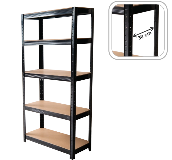 Metal shelving unit 5 shelves 180 × 90 × 30 cm black, shelf load capacity 175 kg