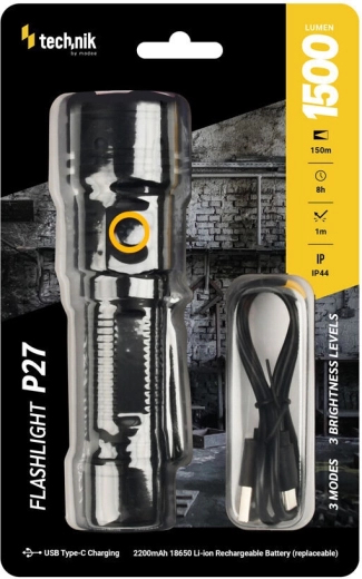Technik MT-P27 lampe de poche 1500 lm avec USB‑C et batterie remplaçable 18650