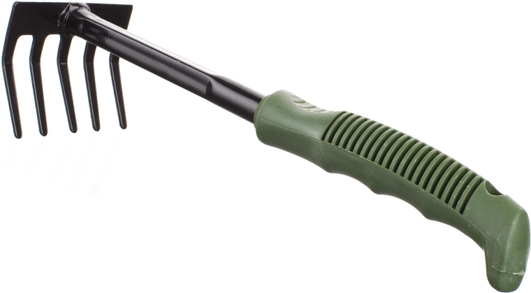 Hand garden rake with 5 tines and ergonomic handle 28 cm