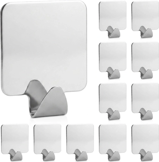 Crochets adhésifs en acier inoxydable Storage Solutions argentés, 12 pcs