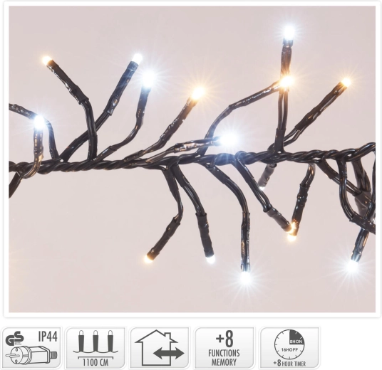 Guirlande lumineuse de Noël 11 m, 1512 LED, blanc chaud, 8 fonctions, IP44, avec minuterie - 1 pièce