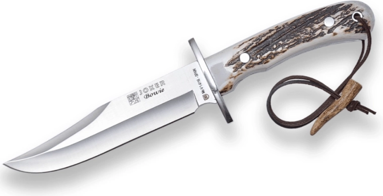 Joker CC96 Bowie jachtmes 16 cm, gewei handgreep, leren foedraal