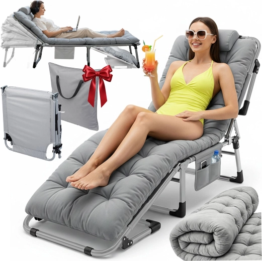 Folding Camping Cot and Garden Lounger ChillWell Dream – Grey