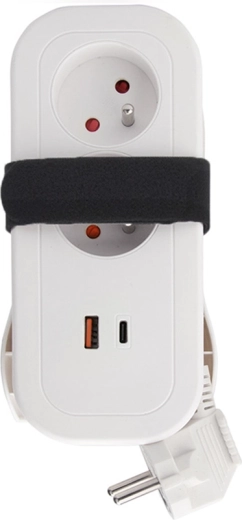 Solight travel extension lead with 2 sockets and USB-A/USB-C PD 20 W, 1.5 m, white