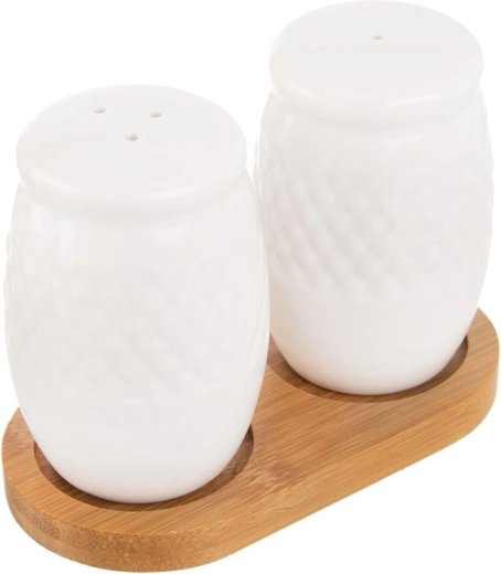 Porcelain salt shaker and pepper shaker with stand WHITELINE, 3-piece set