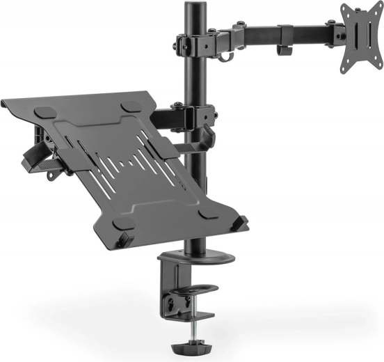 Desktop monitor mount with laptop holder 1x LCD 32" 9 kg, 1x Laptop 15.4" 4 kg