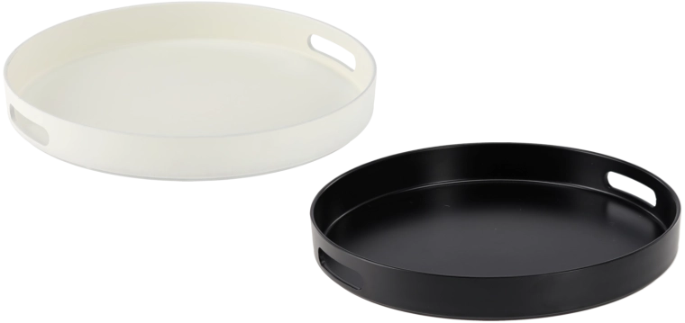 Ronde serveertray met handgrepen 33 cm wit-zwart