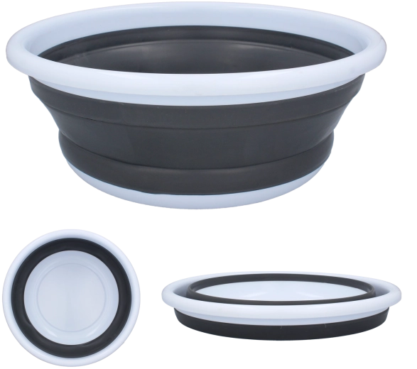 Collapsible basin 9 L made of plastic and silicone, grey-white