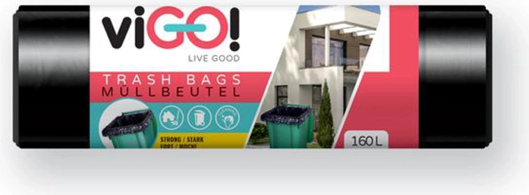 Trash bags 160 l VIGO DeLuxe, black, 10 pcs