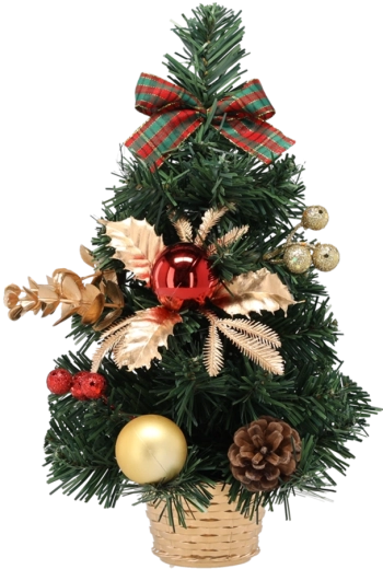 Decoratieve kerstboom 30 cm met goud-rode versieringen