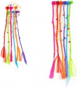 Hair clips and clamps with colorful braids, 30 cm, 6 pcs