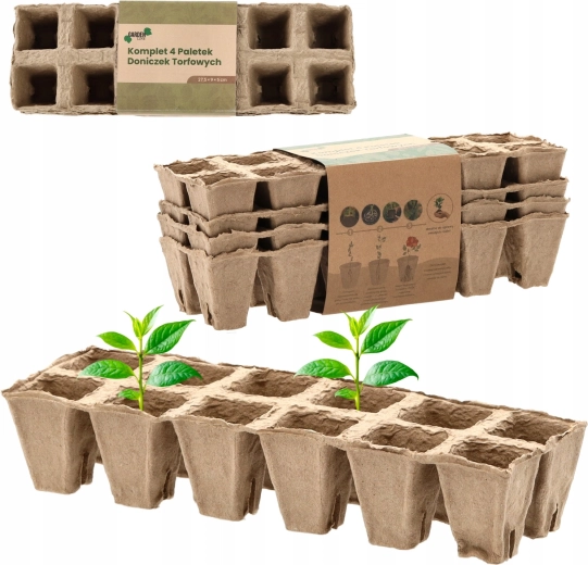 Set of 4 peat seedling trays 27.5 × 9 × 5 cm