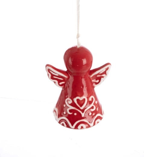 Keramische kerstbel engel rood