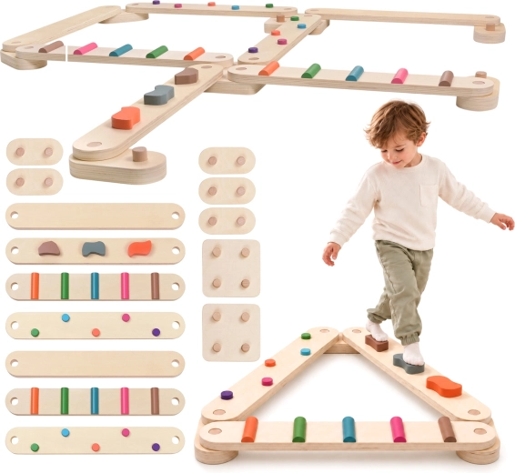 Parcours d’équilibre en bois Kruzzel avec 14 pièces