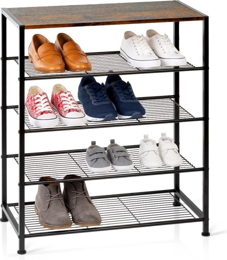 Étagère à chaussures Vilde en métal à 5 niveaux, noire, 60 × 30 × 74 cm