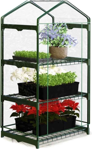 Garden Mini Greenhouse with 3 Shelves 125 × 69 × 49 cm Plonos