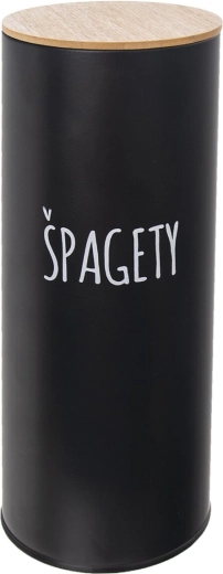 Boîte à spaghetti en métal avec couvercle en bambou, noire, diamètre 11 cm (CZ/SK)