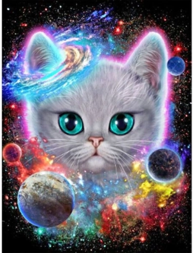 Diamantmozaïek (diamond painting) kosmische kat 30 × 40 cm