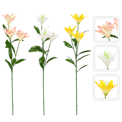Künstlicher Lilienzweig mit drei Blüten 64 cm, Farbmix