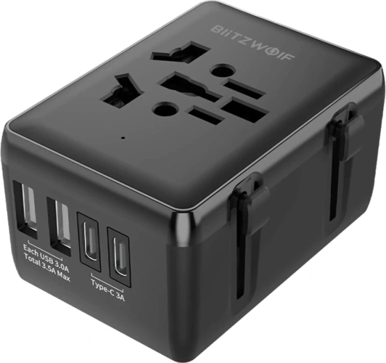 Adaptateur de voyage BlitzWolf 4-en-1 avec USB‑C et PD 20 W