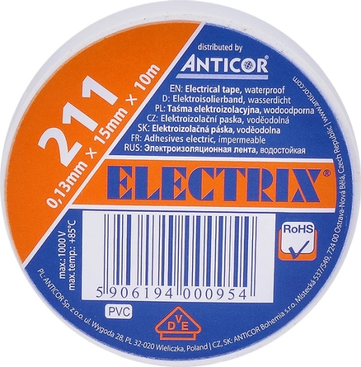 Ruban isolant électrique Solight blanc 15 mm x 0,13 mm x 10 m
