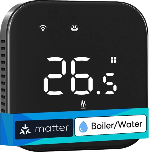 Slimme Wi‑Fi-thermostaat Meross voor waterverwarming met Matter, zwart
