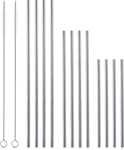 Edelstahl-Trinkhalme mit Reinigungsbürsten, Set 14 Stk.