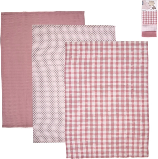 Roze katoenen keukendoeken, set van 3 stuks