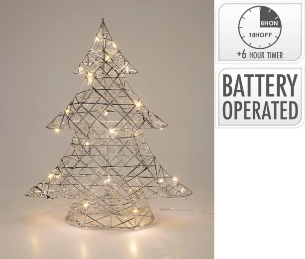 Zilveren LED-decoratieboom met timer 40 cm