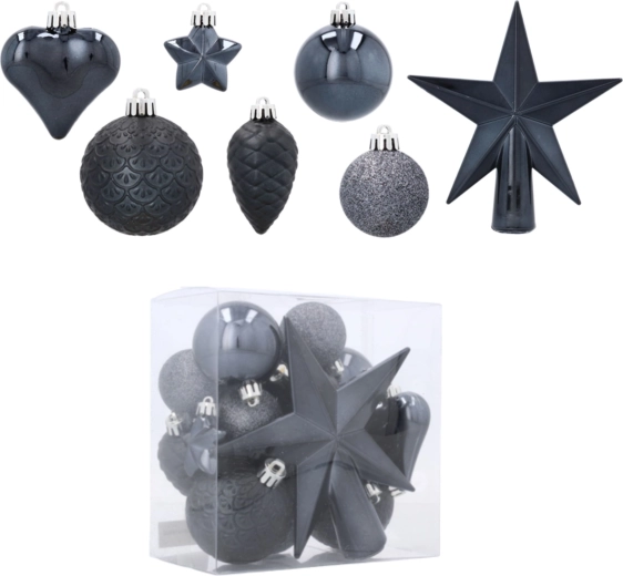 Set de 19 décorations de Noël anthracite avec étoile de sommet KAMAI Christmas Decoration