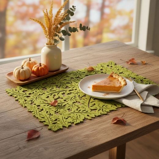 Autumn green felt placemat 44.5 × 28.5 cm