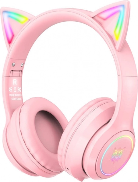 Wireless gaming headphones with cat ears onikuma b90 pink
