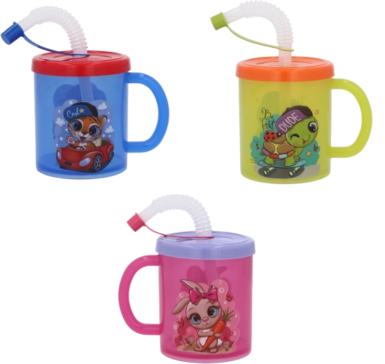 Kinder-Kunststoffbecher mit Trinkhalm 210 ml